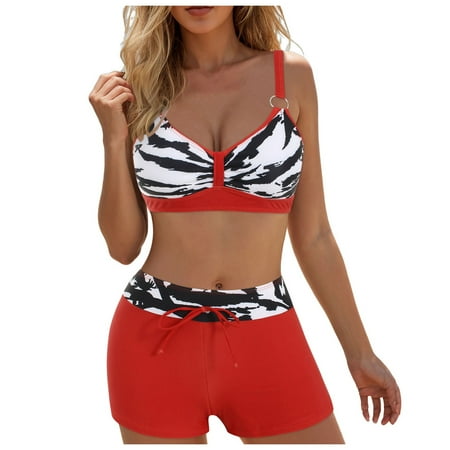 vigerkar Women Two Piece Swimsuits with Boyshort High Waisted Bikini Set Tummy Control Bathing Suit Red  S