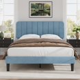 thumbnail image 1 of VECELO Queen Size Upholstered Beds, Modern Platform Bed Frame with Adjustable Headboard, Wooden Slats Support/No Box Spring Needed, Light Blue, 1 of 8