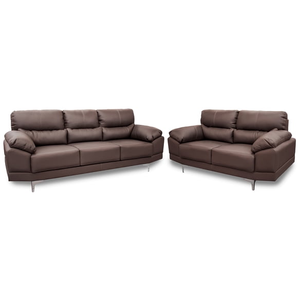 Sala de Piel Genuina 3-2 Sofá y Love Seat, 5 plazas, Modelo Lisboa, Color Chocolate, Elegante, comodo y Moderno, Hecho en Mexico. Medidas: Sofá 220 X 85 X 90 cm, Love Seat 166 X 85 X 90 cm.