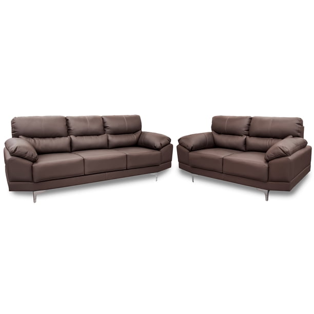 Sala de Piel Genuina 3-2 Sofá y Love Seat, 5 plazas, Modelo Lisboa, Color Chocolate, Elegante, comodo y Moderno, Hecho en Mexico. Medidas: Sofá 220 X 85 X 90 cm, Love Seat 166 X 85 X 90 cm.