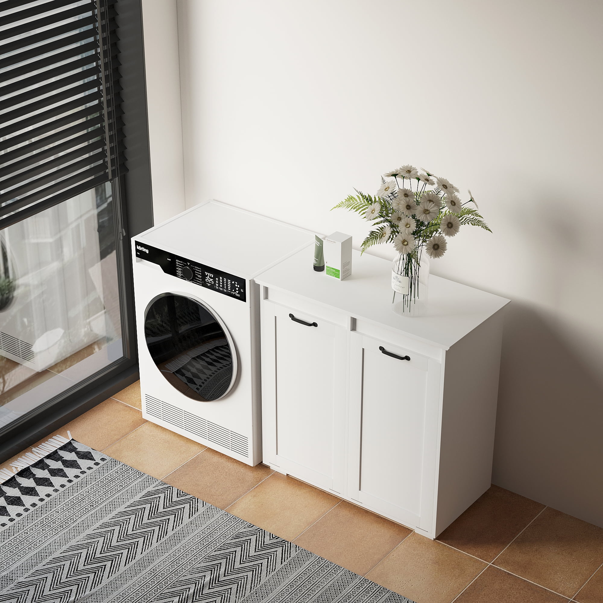 Laundry Cabinet with 2 Removable Liner Bags Clothes Hamper, White