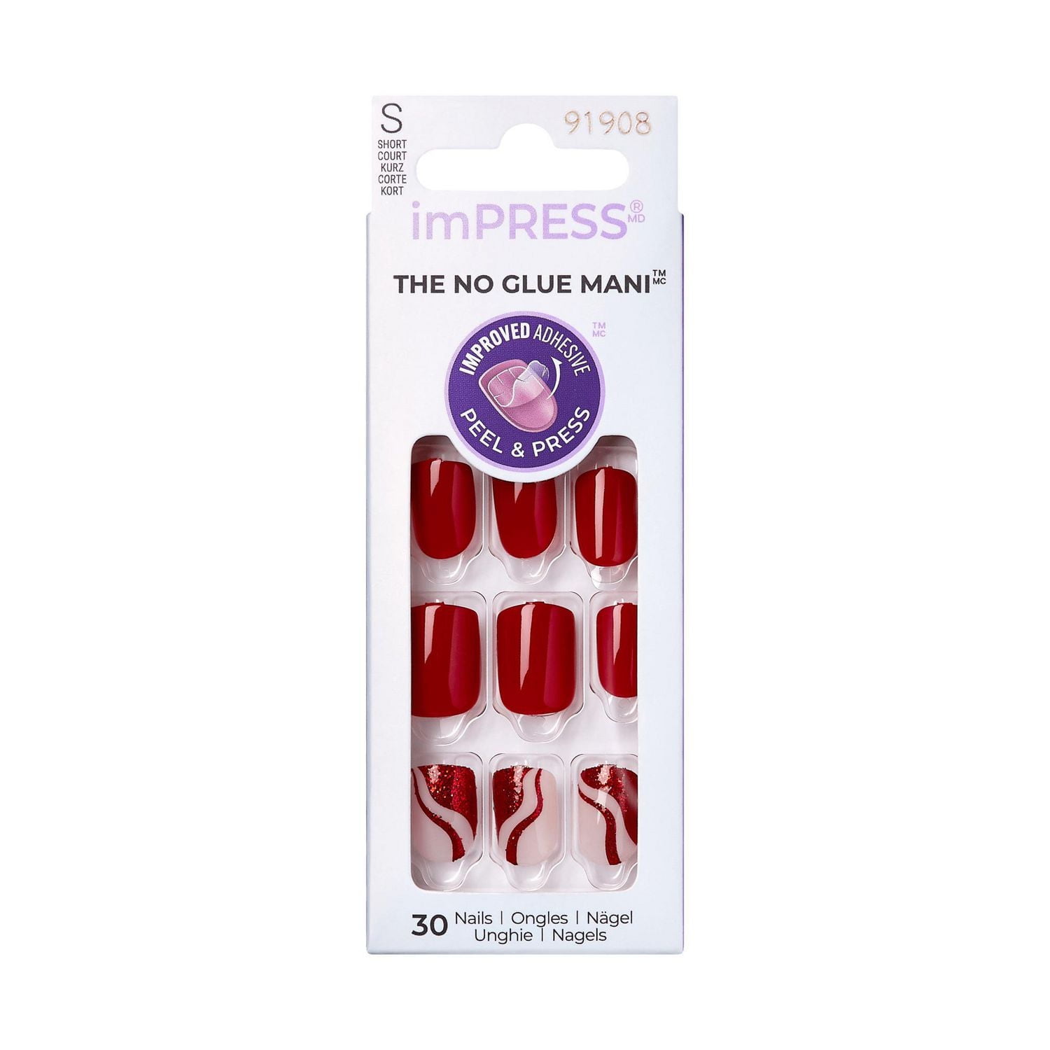 KISS ImPRESS Press-On - Fake Nails, 30 Count, Short, Press-ons.
