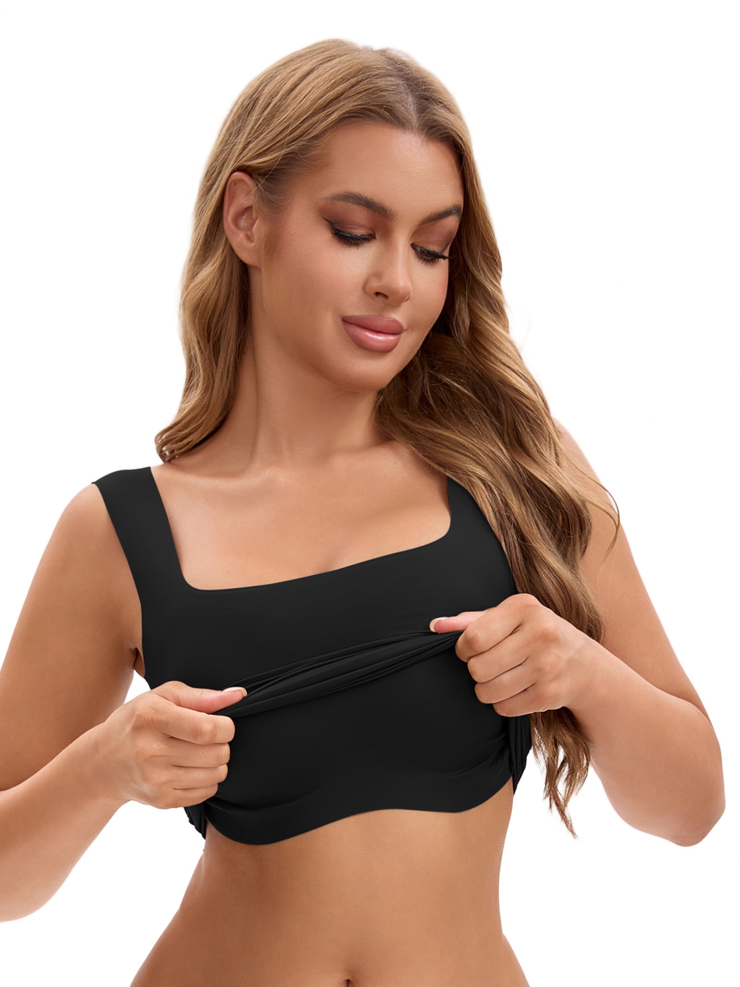 Unique Bargains Women's U Back Tank Tops with Built-In Bra for Everyday Wear M Black