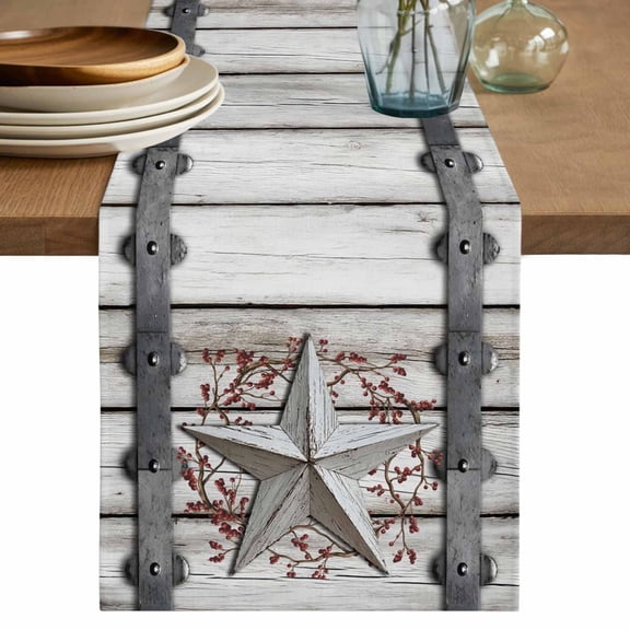 Table Runner 90 Inches Long for Kitchen Dining, Texas Star Retro Dresser Scarf Farmhouse, Dining Table Decorations for Wedding/Parties, Brown Wooden Vintage Berry 13 x 90 In
