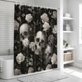 thumbnail image 5 of Polyester Fabric Halloween Skull Shower Curtain, Retro White Rose Flower Horror Fall Waterproof Bathtub Curtain Bathroom Decor Set with Hooks 36 x 72 Inches, 5 of 6