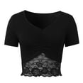 thumbnail image 4 of SHITINN Summer Elegant V Neck Lace Lace Stitching Short Sleeved Slim T Shirt Short Top T Shirt T Shirts Women Womens Short Sleeve Tops Summer Clothes for Women, 4 of 8