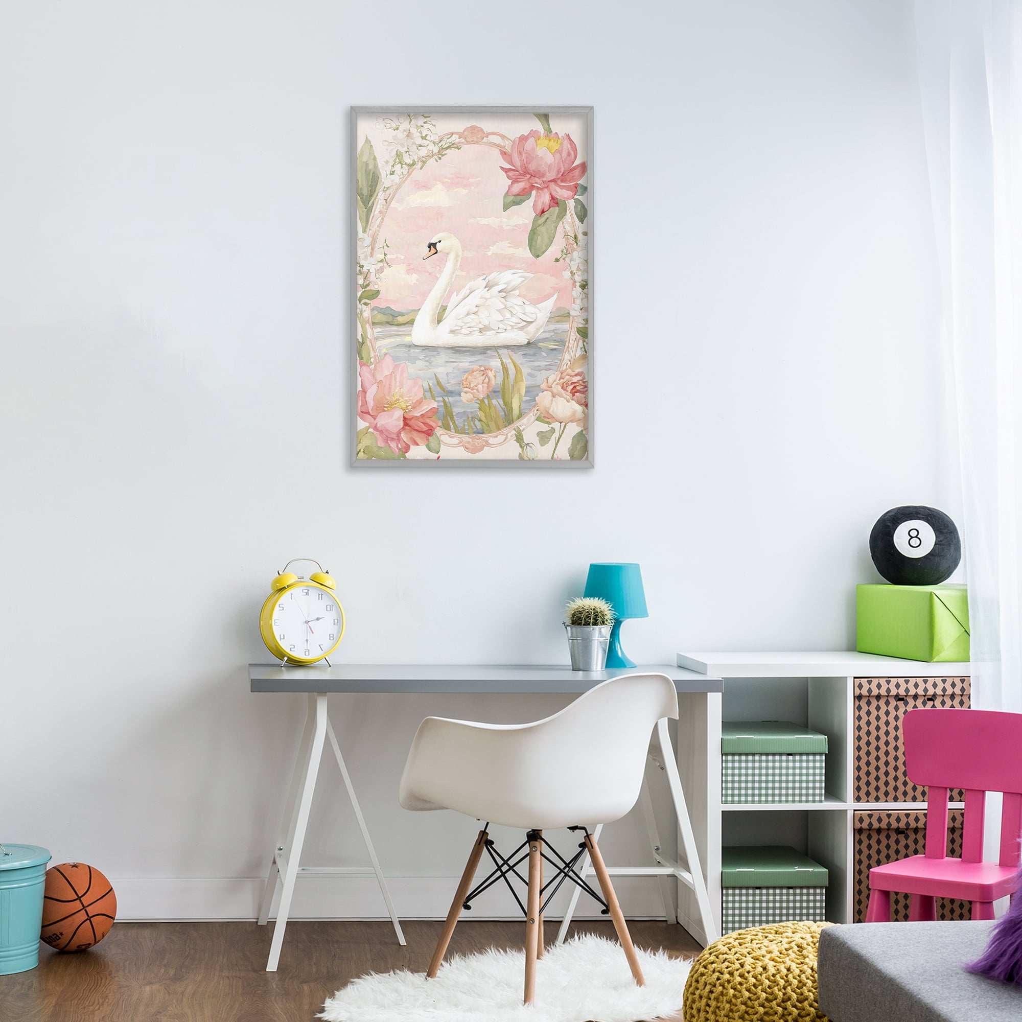 Stupell Industries Floral Border Swan in Bloom Gray Framed Giclee Art, design by Creative Studio