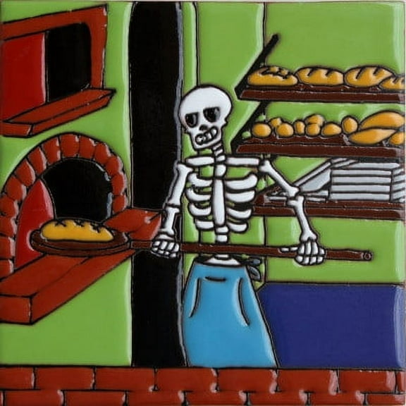 6x6 The Baker. Day-Of-The-Dead Clay Tile