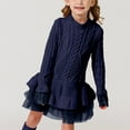 thumbnail image 2 of Povozer Girls' Long Sleeve Girl Dresses Ribbed Knit Sweater Dress(Navy,6-7Y), 2 of 6