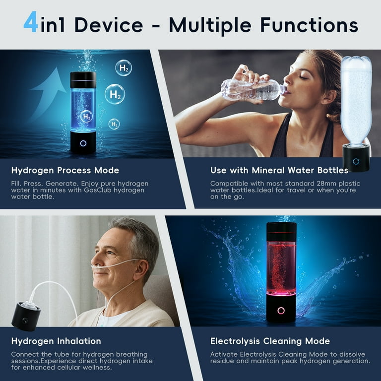 GasClub Hydrogen-Rich Water Bottle, FDA Certified, USB