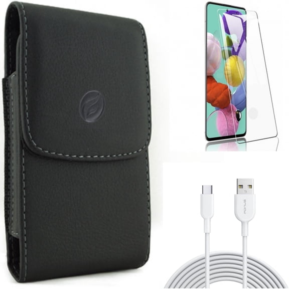 Screen Protector w Case Belt Clip w 6ft USB-C Cable for Samsung Galaxy S20 - Tempered Glass [Fingerprint Unlock], Leather Holster, Type-C Fast Charger V4W fits Samsung Galaxy S20 Model