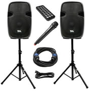 Seismic Audio PAIO15 Pair of Active Portable 15" PA Speaker System, High Performance, Durable Tailgate Karaoke Party, Bluetooth, Wireless Microphone, Stands and Cables, Remote Controlled Speakers