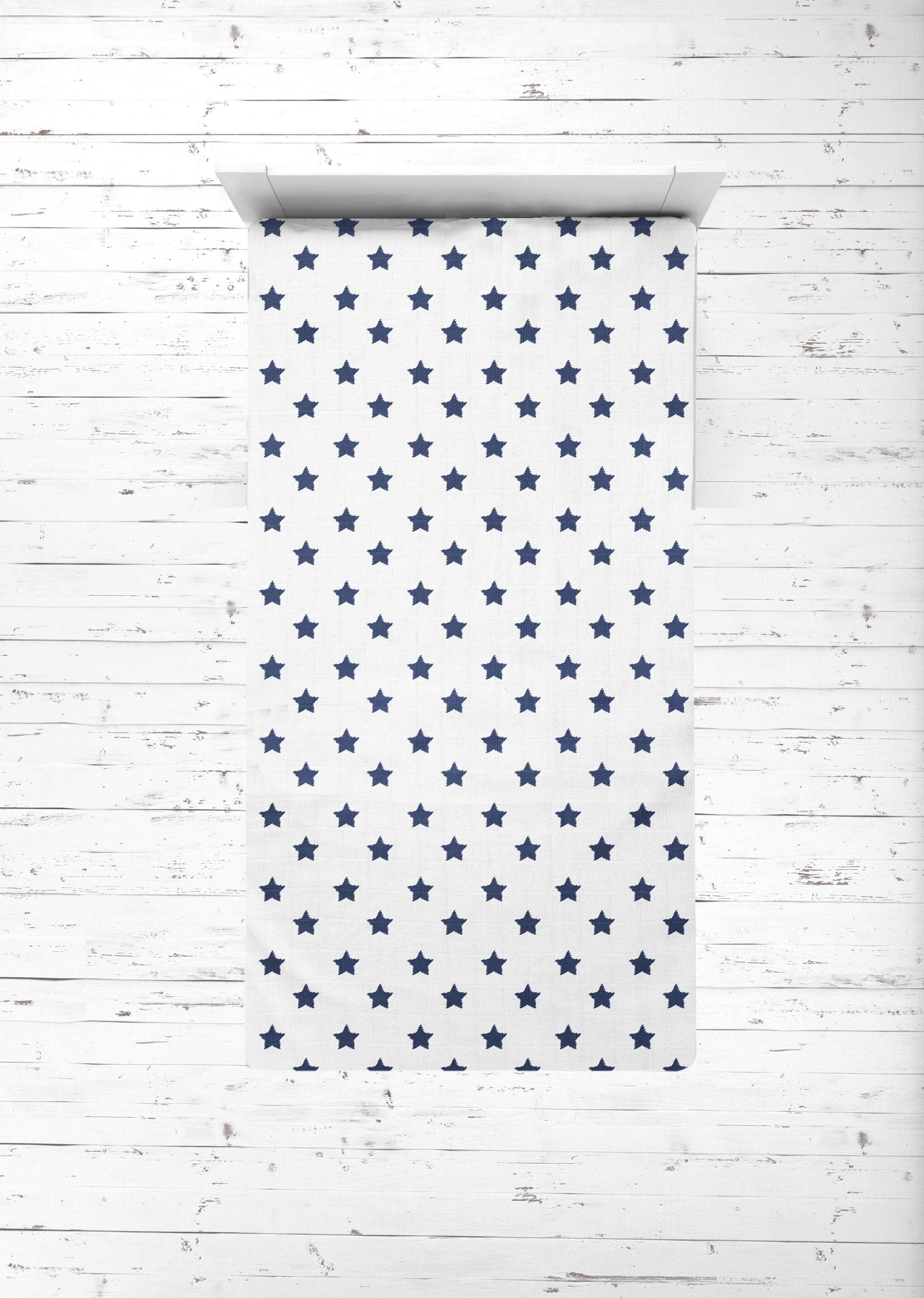 Bacati - Stars 100% Cotton breathable Muslin 3-Piece Toddler Bedding Sheet Set, Navy
