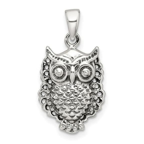 Diamond2Deal 925 Sterling Silver Polished and Antiqued Owl Pendant for Women (L- 0.89 inch, W-0.52 inch)