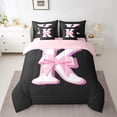 thumbnail image 2 of Erosebridal Monogrammed K Bedding Sets Twin Size, Initial Letter Comforter Sets with Sheets, Pink Bow Reversible Bed Set, Super Cozy Bedroom Decor, 7-Piece, 2 of 6