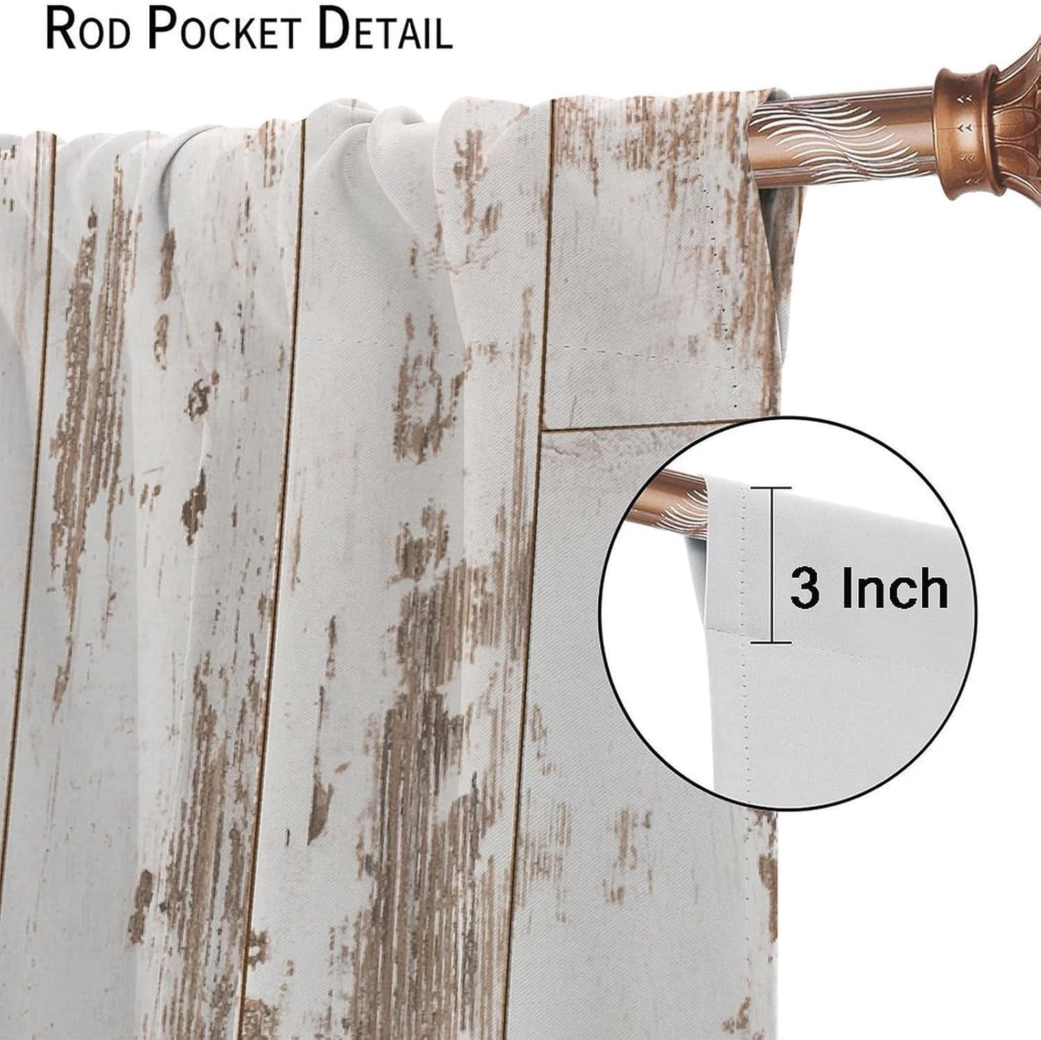 Rustic Curtains Farmhouse Wood White Blackout Print Rod Pocket Window Drapes for Bedroom Living Room 42x54in