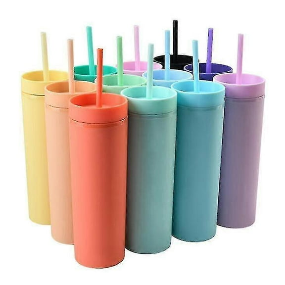 In Stock 16oz Acrylic Skinny Tumblers Matte Colors Double Wall Water Bottle Coffee Drinking Plastic