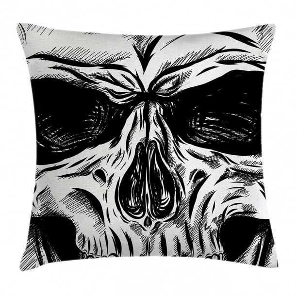 Halloween Throw Pillow Cushion Cover Gothic Dead Skull Face Close Up Sketch Evil Anatomy Skeleton Illustration Decorative Square Accent Pillow Case 16 X 16 Inches Dark Grey White By Ambesonne Walmart Com