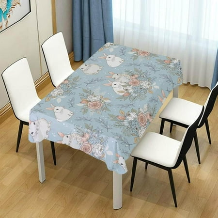 

Hyjoy Easter Bunny Flowers Rectangle Tablecloth Spill-Proof Polyester Table Cloth Table Cover for Kitchen Dining Picnic Holiday Party Decoration 60x90 Inch