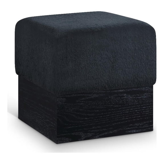 Meridian Furniture Havre Black Velour Fur Fabric Ottoman/Stool