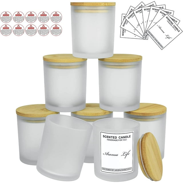 10oz, 8 Pack Thickened Glass Candle Jars with Metal Lids, Candle Containers, Glass Vessels for Hand Making DIY Craft (8pcs Frosted)