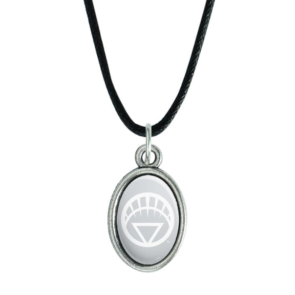 Green Lantern Blackest Night White Lantern Logo Antiqued Oval Charm Pendant with Black Satin Cord