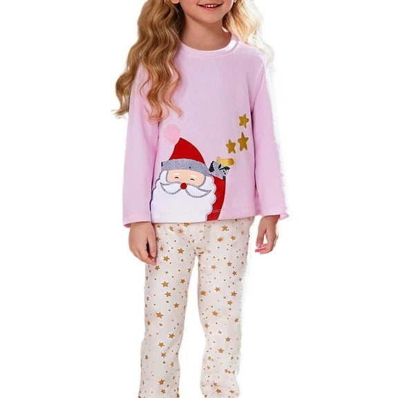RTKFRFLM Christmas Girls Outfits Sets Winter Long Sleeve Top Pants With Santa Print Holiday Outfit Toddler Kids Festive Party Wear Casual Wear Clothing Sets,Size 7-8 Years