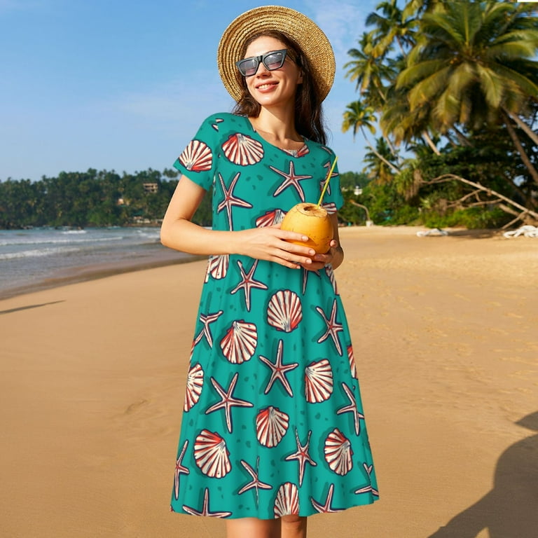 Naloa Starfish and Shell Print Womens Summer A-Line Dress with Pockets,Short Sleeve Dresses,Flowy Beach Swing Dress for Vacation Travel - Walmart.com Naloa Starfish and Shell Print Womens Summer A-Line Dress with Pockets,Short Sleeve Dresses,Flowy Beach Swing Dress for Vacation Travel - Walmart.com