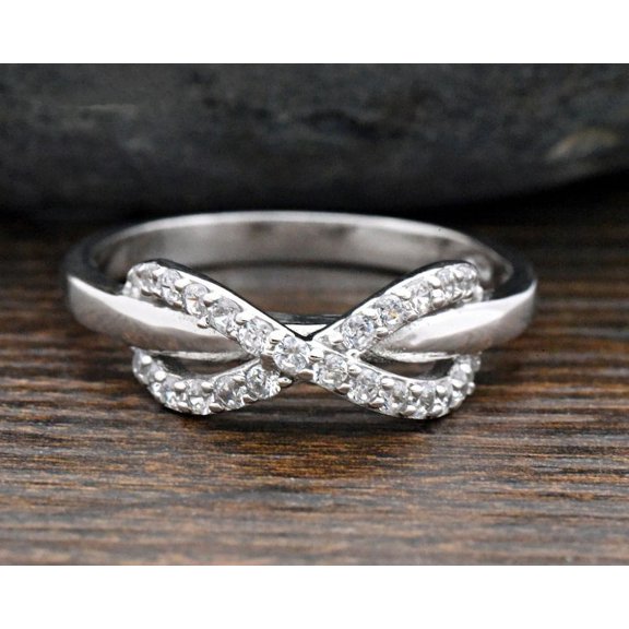 Eclet Jewels 14K White Gold Plated Rings - 0.9 Ct Round Cut Diamond Rings - Gorgeous Infinity Engagement Gift for Women's - Modern Criss Cross Special Occasion Ring Women's - Promise Wedding Gifts
