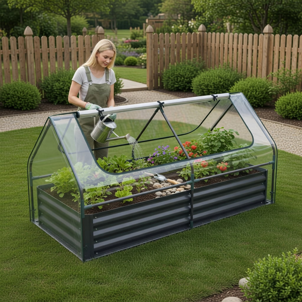 Topcobe 69 x 33 x 12 Inch Galvanized Raised Garden Bed with Cover, Vertical Planters for Outdoor Plants, Garden Beds Outdoor-Black