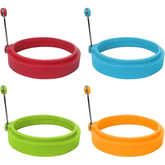 Deally Egg Rings for Frying Eggs 4-Pack Silicone Egg Molds Non Stick 4 Inch Egg Rings for Breakfast Sandwiches and Hamburgers Cooked Egg Shaper Kitchen Tool