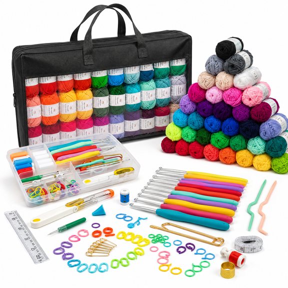Byseng 113PCS Crochet Kit for Beginners, Complete Crochet Starter Set with Yarn, Ergonomic Hooks, Aluminum Needles, Accessories & Storage Tote