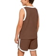 thumbnail image 4 of Zpanxa Boys Summer Outfits Kids Summer Solid Color Round Neck Sleeveless Top and Shorts Two Piece Outfit Brown 8 Years, 4 of 8