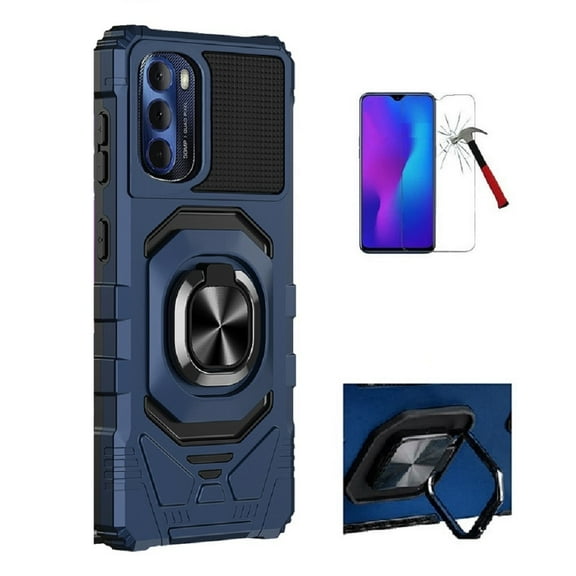 Tommulti Phone Case for Nokia G400 5G, Ring Stand Hybrid Case Cover Tempered Glass (Blue)