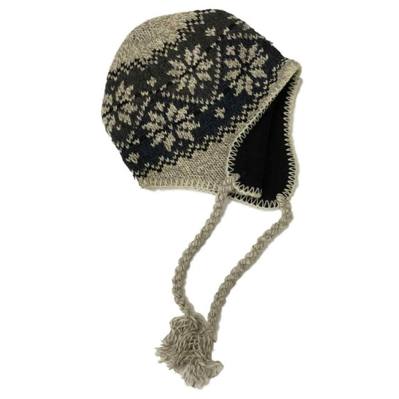 Mens Tan & Blue Eco Raggs Peruvian Style Wool Blend Trapper Hat Fleece Lined