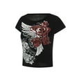 thumbnail image 3 of Gzhioc Women's Casual Simple Short Sleeve Short T-Shirt, Flower Wing Printed Round Neck Street Style Tee Shirt, 3 of 9