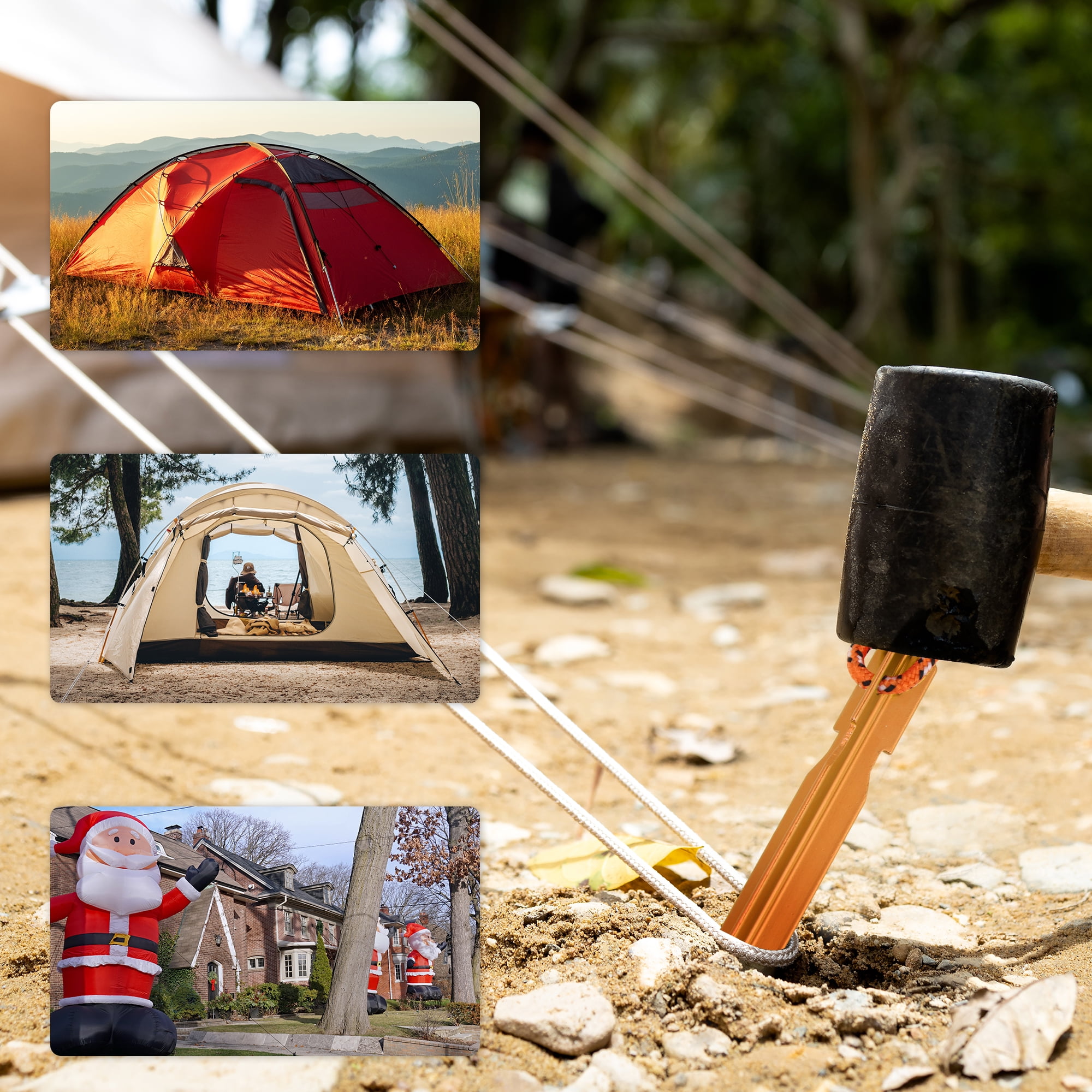 Unique Bargains 1 Set Triangular Tent Pegs Gold Tone Aluminum Alloy Polyester Nylon
