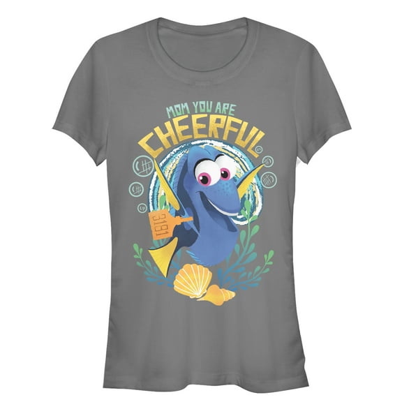 Junior's Finding Dory Cheerful Mom  Graphic Tee Charcoal Small
