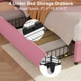 thumbnail image 5 of VECELO Queen Size Bed Frame with 4 Storage Drawers, Modern Upholstered Platform Bed Frame with Adjustable Headboard, No Box Spring Needed, Pink, 5 of 9