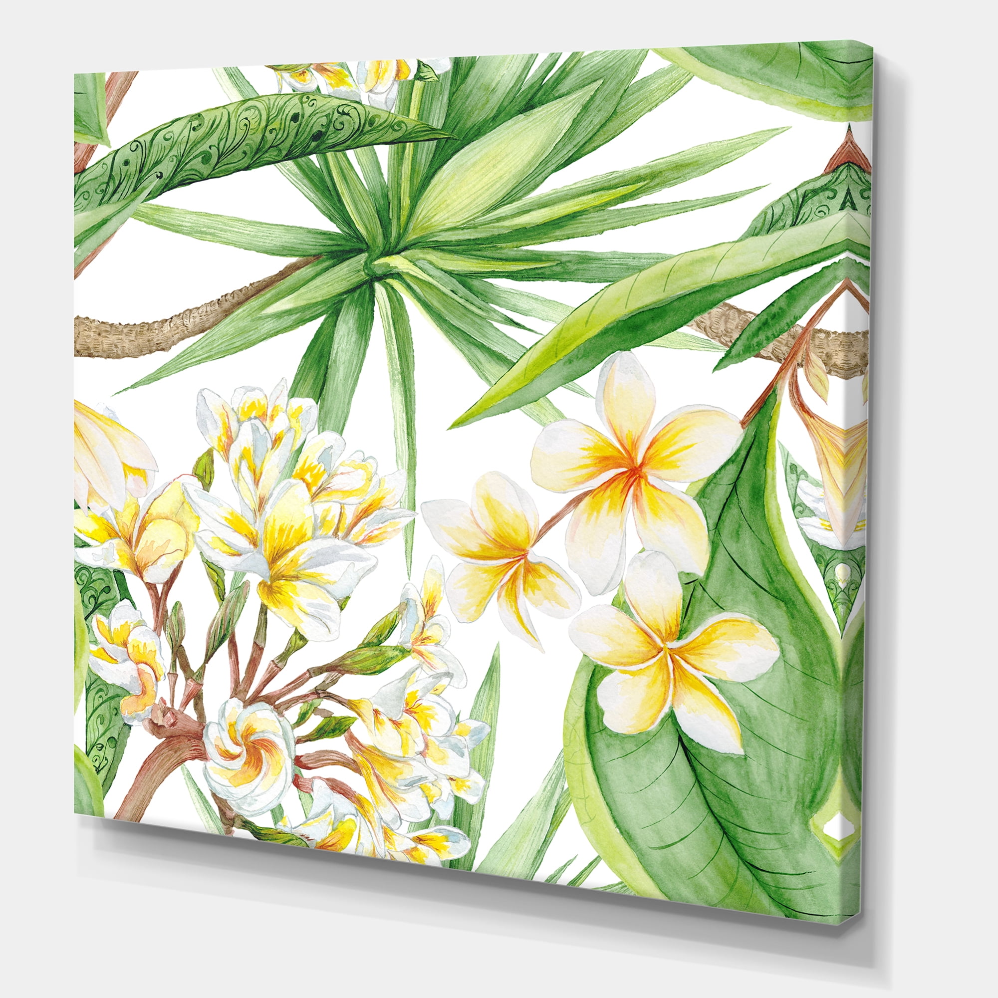 Designart ' Yellow Flowers and Tropical Foliage I ' Modern Canvas Wall Art Print