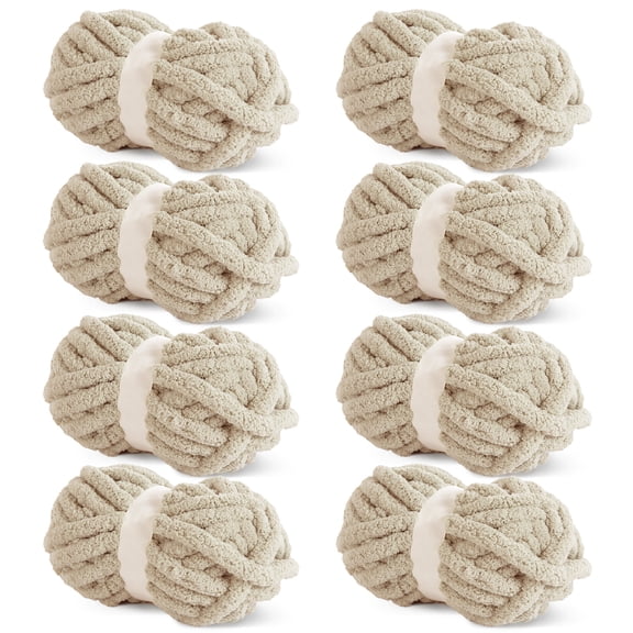 HOMBYS Khaki Chunky Chenille Yarn for Crocheting, Bulky Thick Fluffy Yarn for Knitting,Super Bulky Chunky Yarn for Hand Knitting Blanket, Soft Plush Yarn, 8 Jumbo Pack (27 yds,8 oz Each Skein)