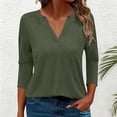 thumbnail image 3 of 3/4 Length Sleeve Womens Tops Spring Summer V Neck Plain Casual Blouse Office Work Shirts Solid Basic Tee Tops, 3 of 6