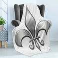 thumbnail image 4 of Fleur De Lis Soft Flannel Fleece Throw Blanket, Lily Flower Nobility of Knights in Medieval Time European Iris, Cozy Plush for Indoor and Outdoor Use, 70" x 90", White Grey, by Ambesonne, 4 of 5