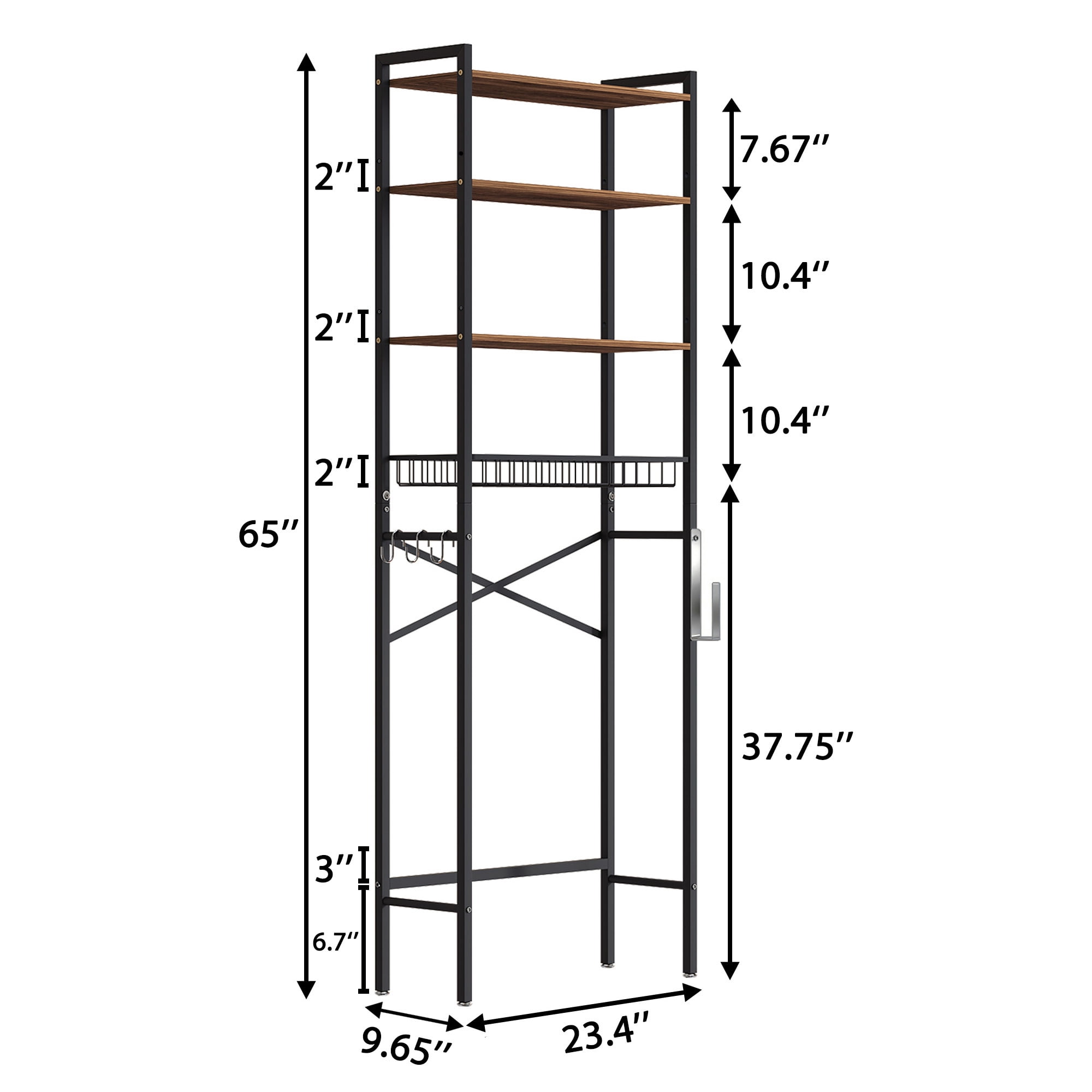 GARITIN Over The Toilet Storage Shelf, 4-Tier Bathroom Organizer with Hooks & Toilet Paper Holder, Over Toilet Storage Rack for Small Bathroom, Black