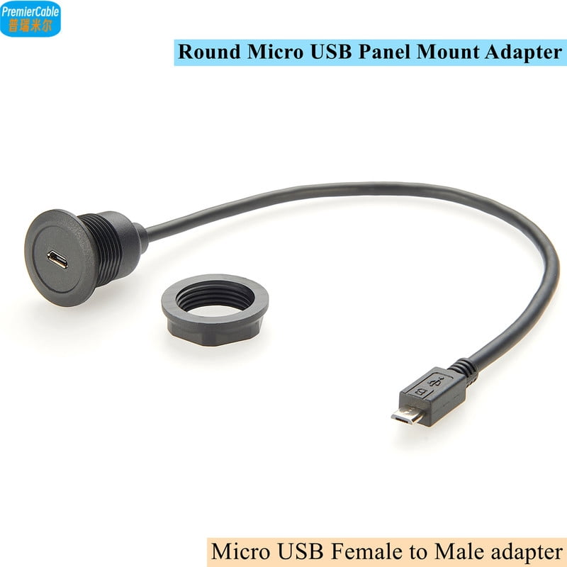 Micro USB Male to Female Extension Cable Flush Panel Mount Micro USB Type B Data & Charging Cable for Car, Boat, Enclosure
