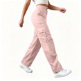 thumbnail image 4 of Tdoqot Womens Baggy Cargo Pants- Fashion Stretch Casual Elastic Waist Button Up Straight Leg Hiking Pants Pink Size L, 4 of 8