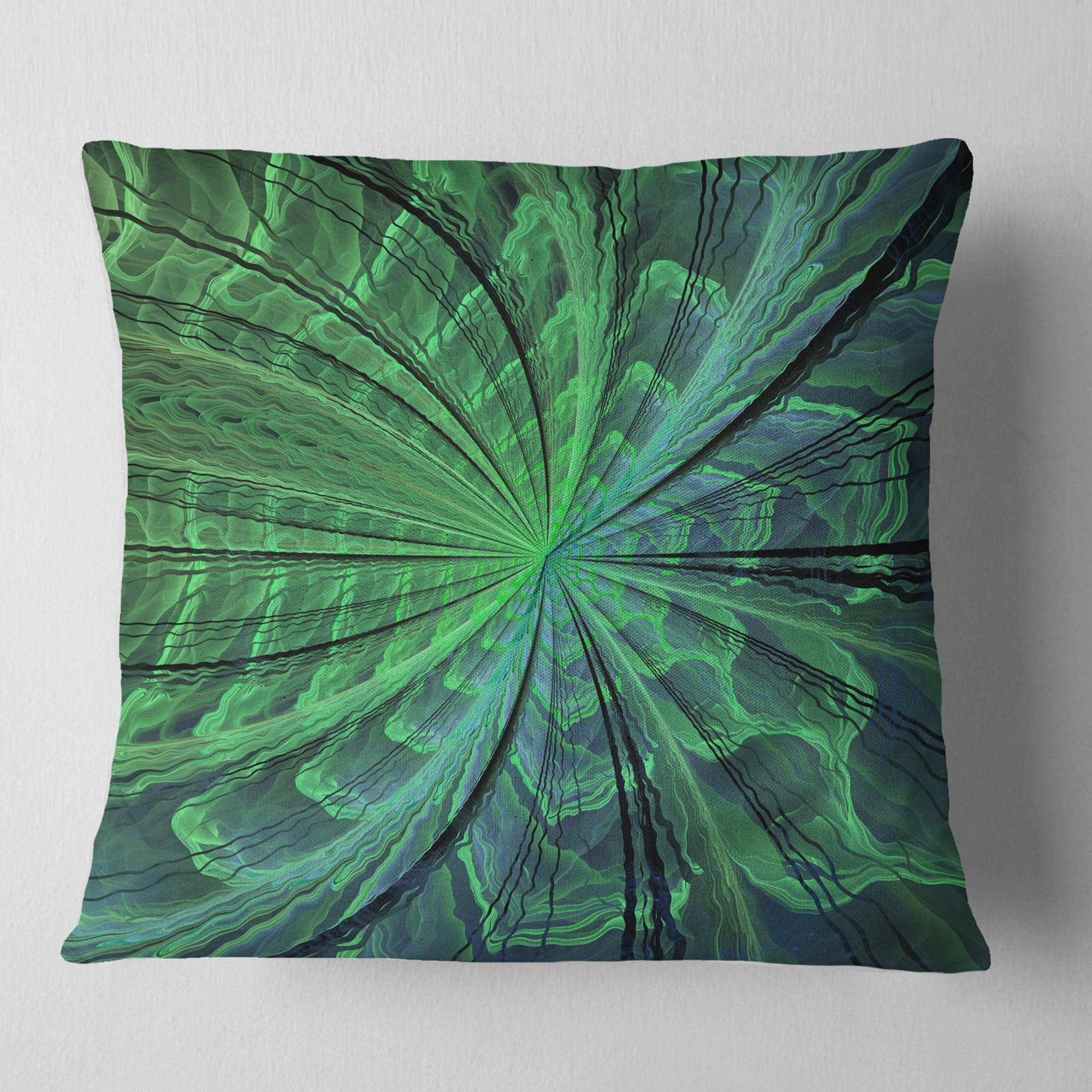 Designart Symmetrical Soft Green Fractal Flower - Floral Throw Pillow - 18x18