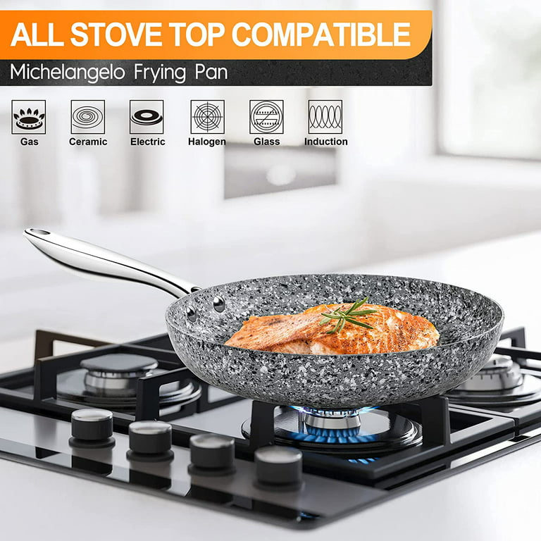 Michelangelo 10 Frying Pan with Lid, Nonstick Stone Frying Pan Non Toxic Stone