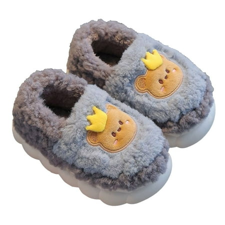

Cute Girls Boys Cartoon Slippers Soft Memory Foam Comfy Indoor Home Scuff Slippers Warm Kids Shoes Grey 10-10.5 Years