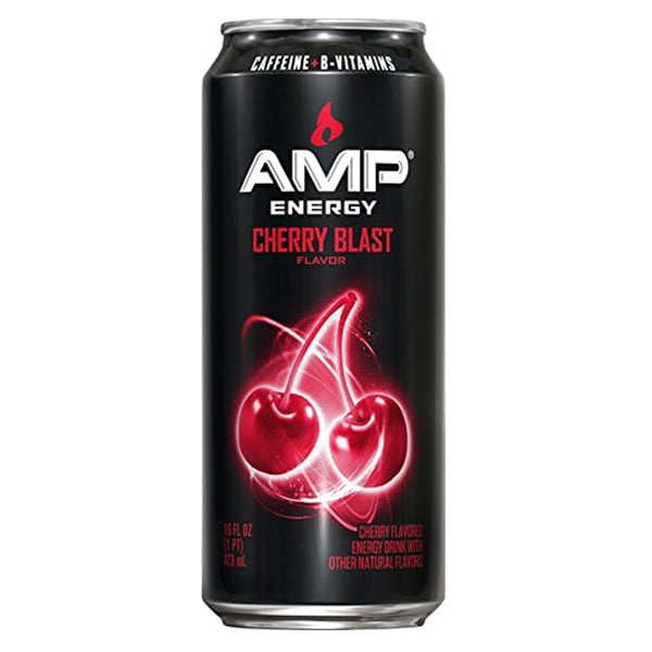 Amp Energy Cherry Blast Flavor Energy Drink 16 oz Cans Pack of 12